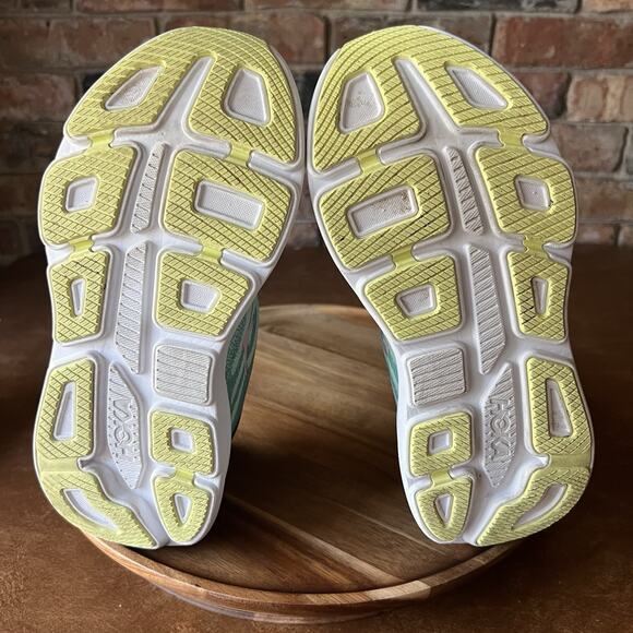 Hoka Bondi 9 Max Cushion Womens 7 Wide Green Pink Road Running Shoes Sneakers - Picture 6 of 16